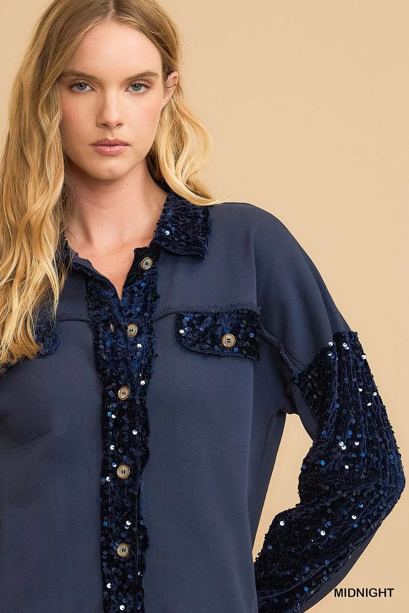 Umgee Sequined French Terry Jacket OutfitFlow