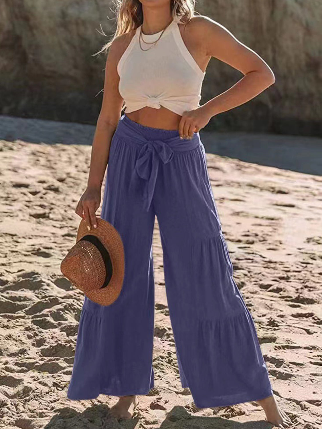 Outfit Flow - Tied Ruched Wide Leg Pants