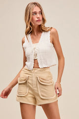 SO ME Mineral Washed Terry High Rise Cargo Shorts OutfitFlow