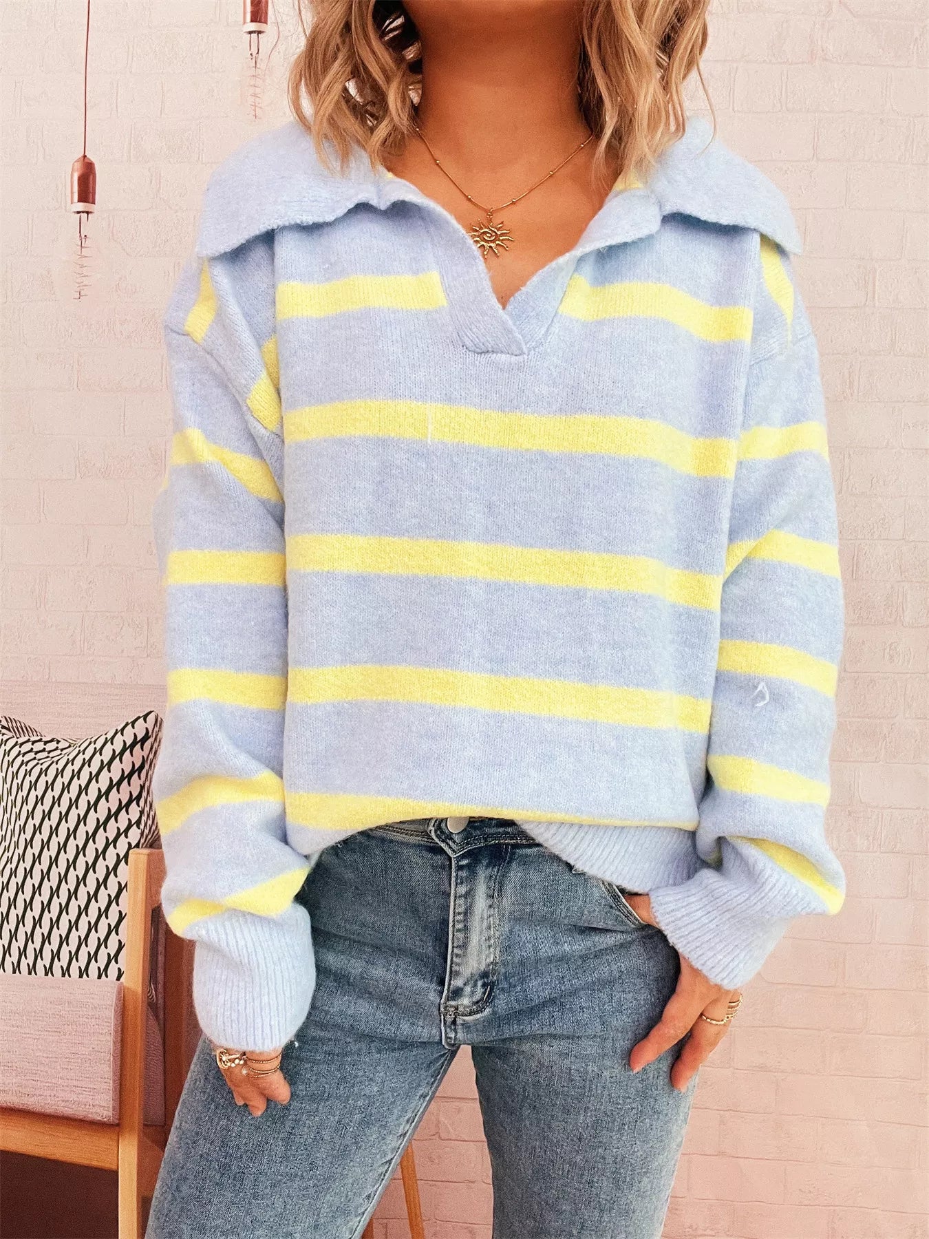 Striped Dropped Shoulder Sweater OutfitFlow