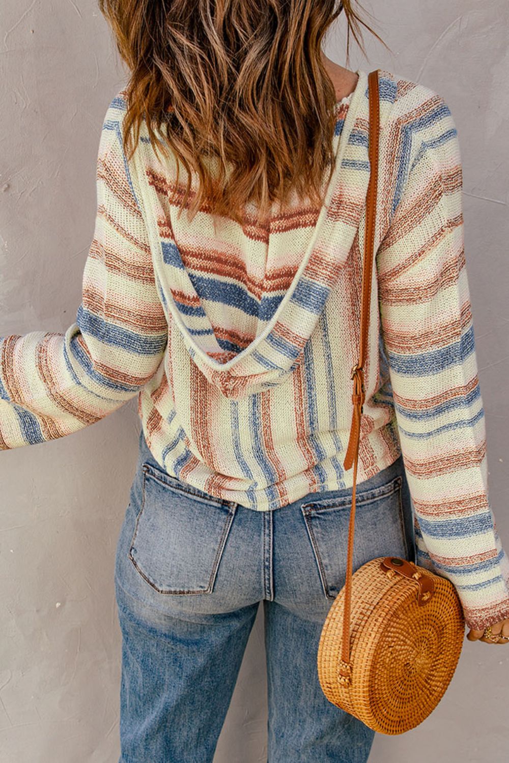 Outfit Flow - Contrast Striped Dropped Shoulder Hooded Knit Top