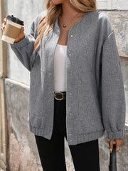 Snap Down Dropped Shoulder Jacket Gray Trendsi