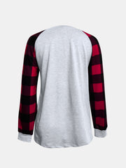 Outfit Flow - Full Size Graphic Plaid Round Neck Long Sleeve T-Shirt