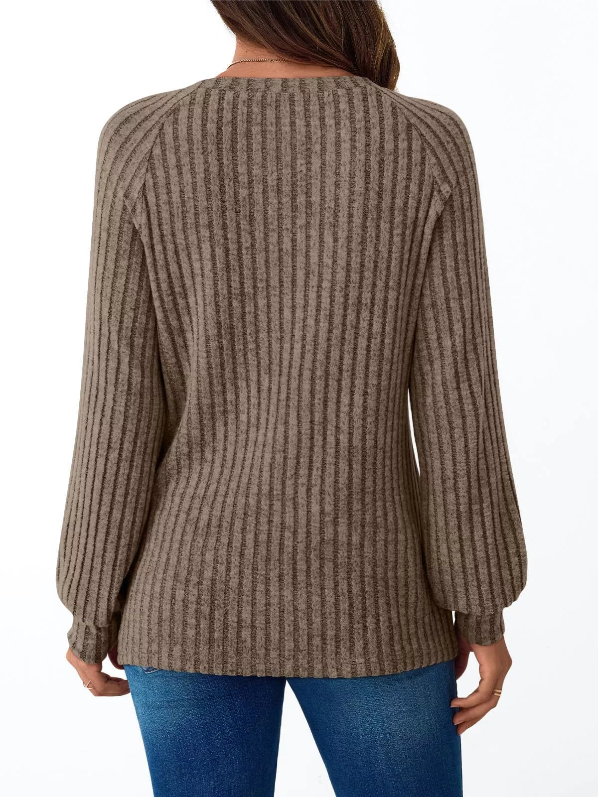 Ribbed Knit Decor Button Long Sleeve T-Shirt OutfitFlow