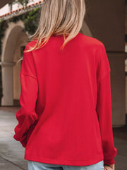 Plaid Frayed Double Christmas Tree Patched Drop Shoulder Sweatshirt OutfitFlow