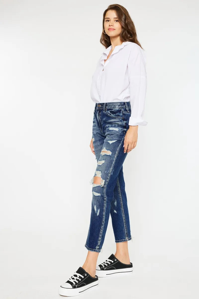 Kancan High Rise Distressed Mom Fit Jeans OutfitFlow