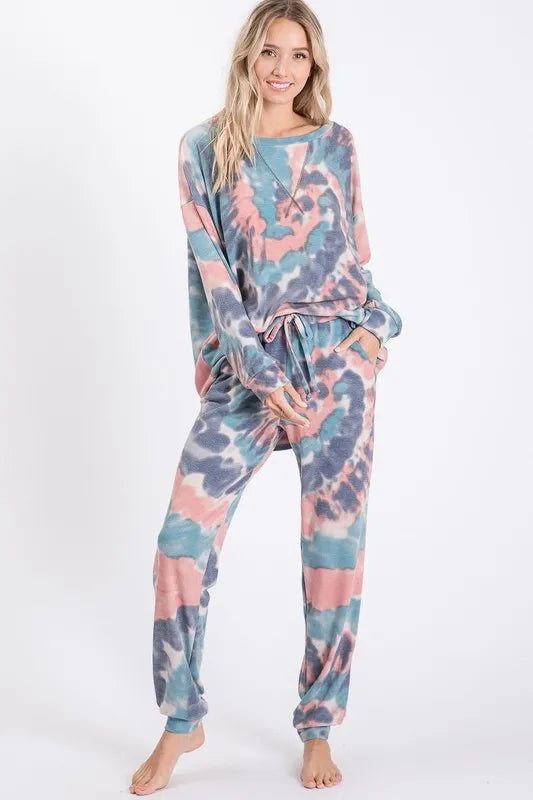 BiBi Tie Dye French Terry Casual Pants OutfitFlow