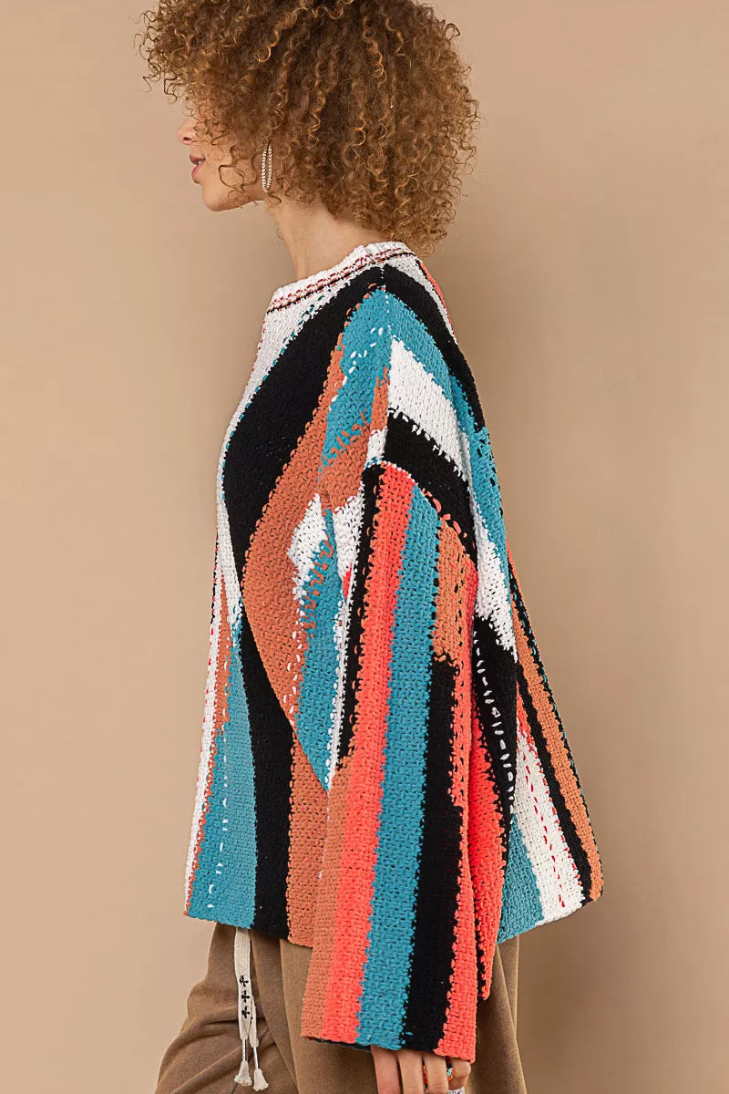 POL Color Block Round Neck Oversized Sweater OutfitFlow