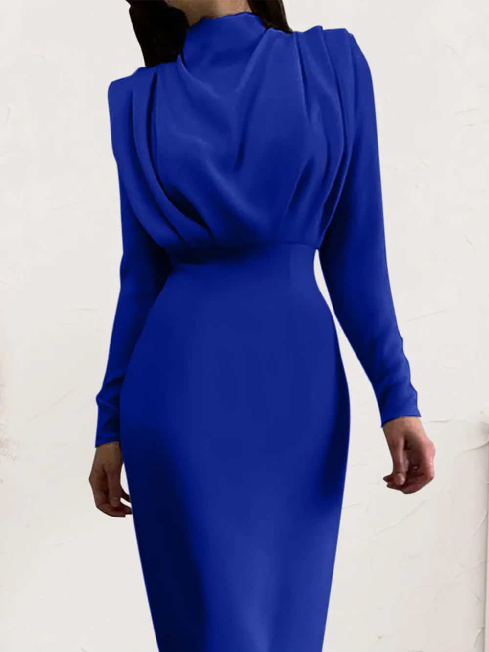 Ruched Turtleneck Long Sleeve Dress OutfitFlow