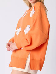 Halloween Sequin Ghost Oversized Sweatshirt OutfitFlow