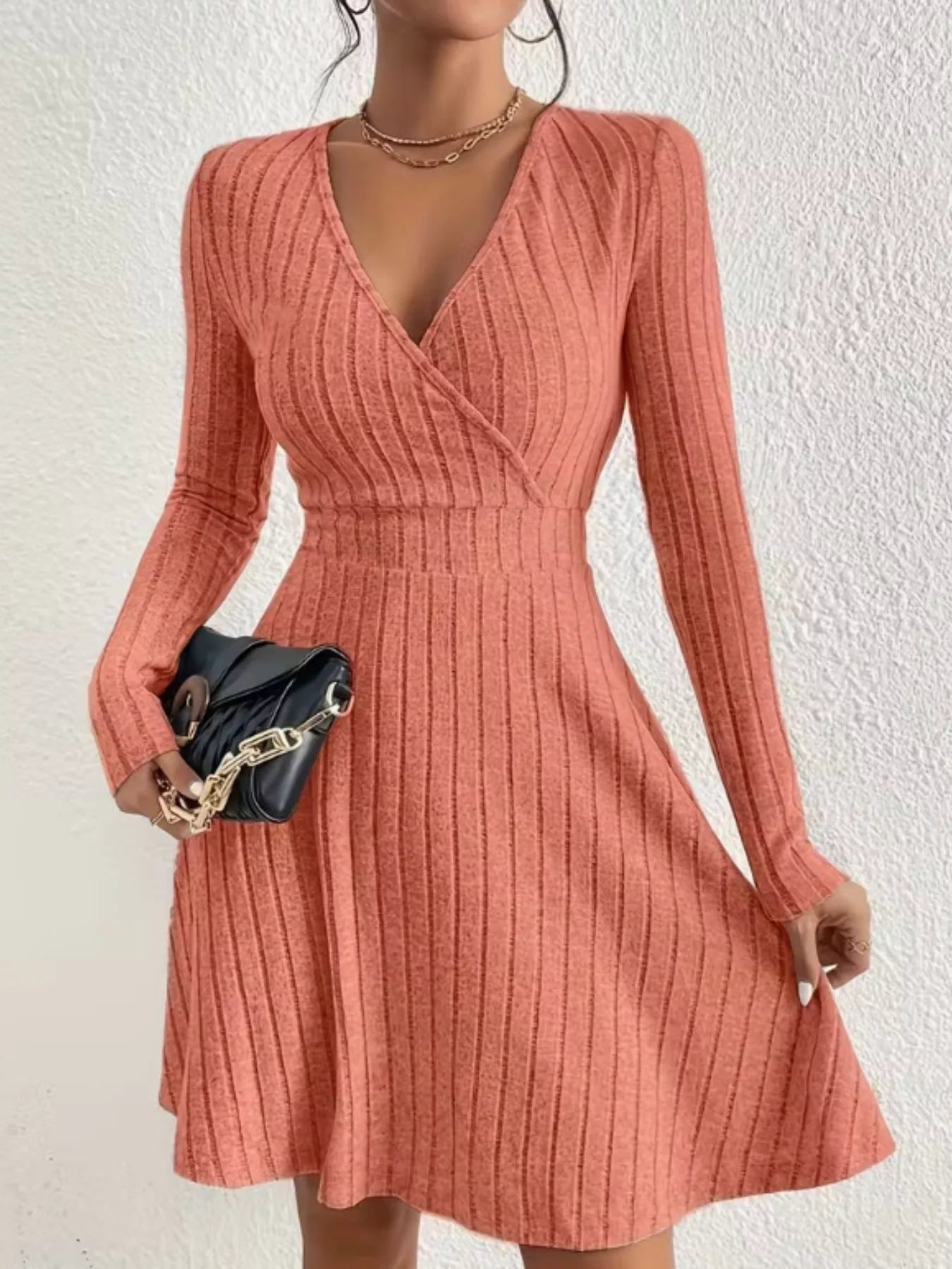 Ribbed Knit Wrap Mini Dress OutfitFlow