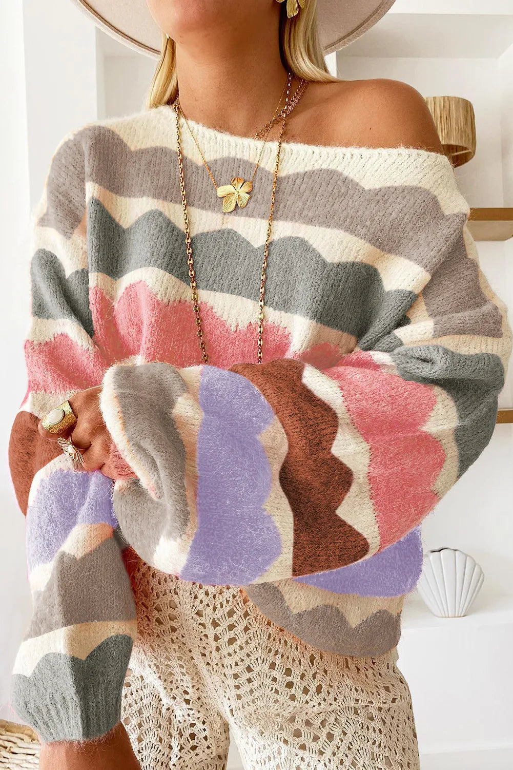 Boat Neck Long Sleeve Sweater Burnt Coral Trendsi