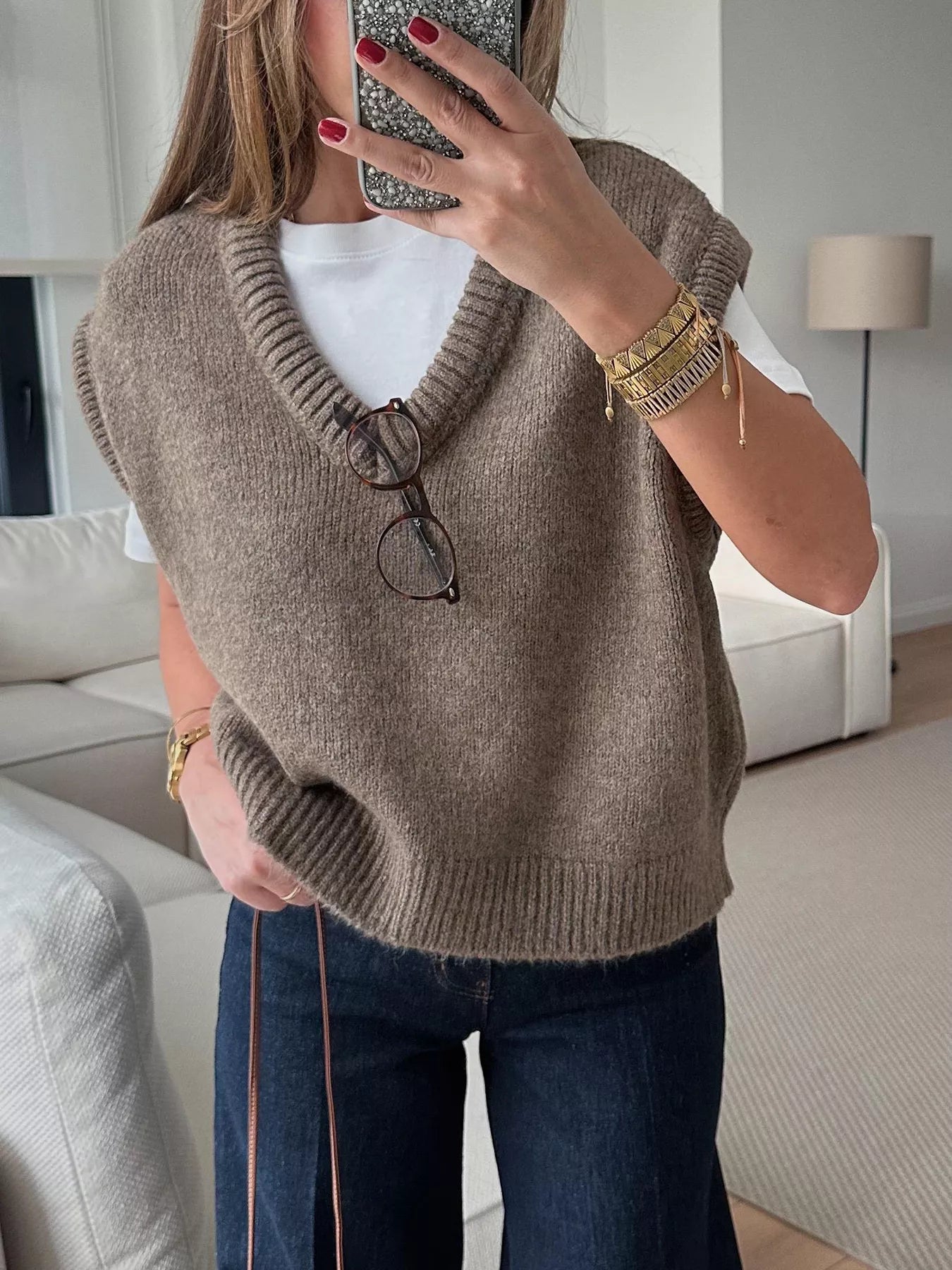 Ribbed Hem V-Neck Sweater Vest OutfitFlow