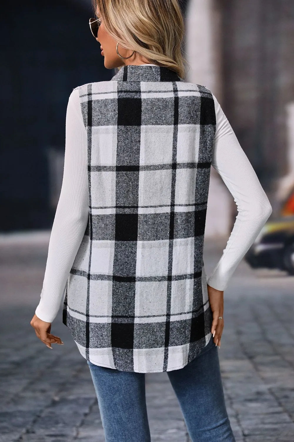 Plaid Button Up Vest Coat Trendsi