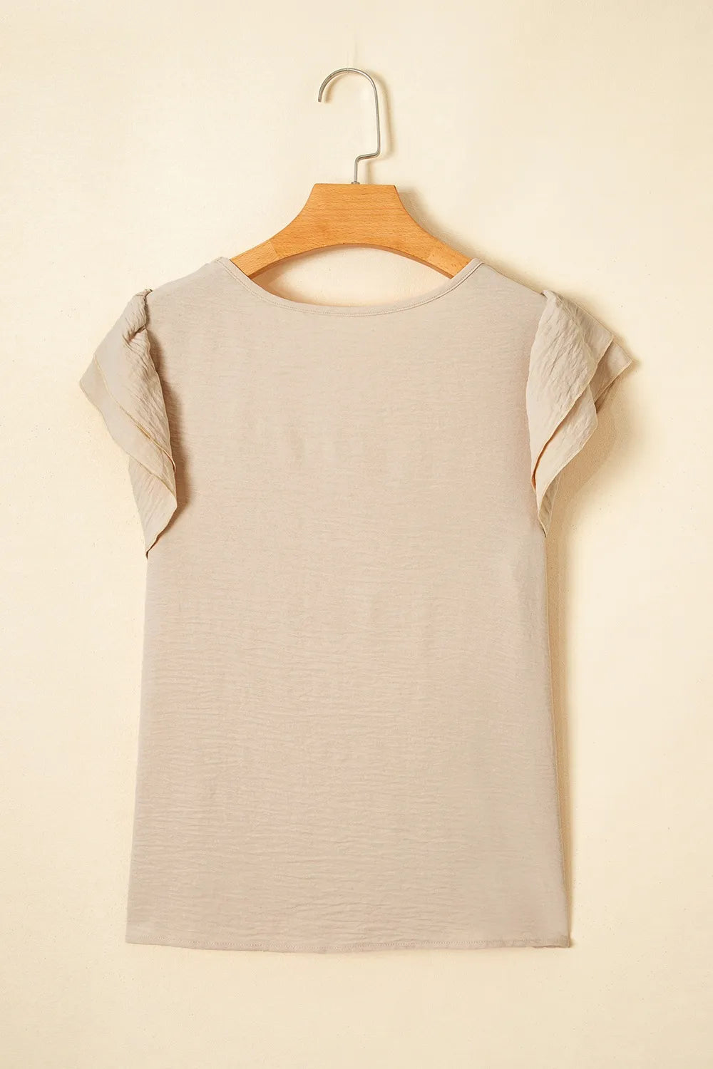Solid Color Ruffled Short Sleeve Casual Blouse OutfitFlow