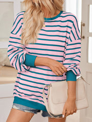 Outfit Flow - Lovelet Striped Contrast Long Sleeve Sweatshirt