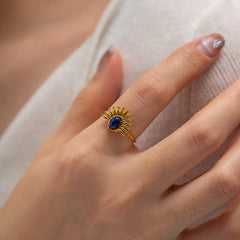 Sunflower Lapis Lazuli Adjustable Ring Gold One Size OutfitFlow