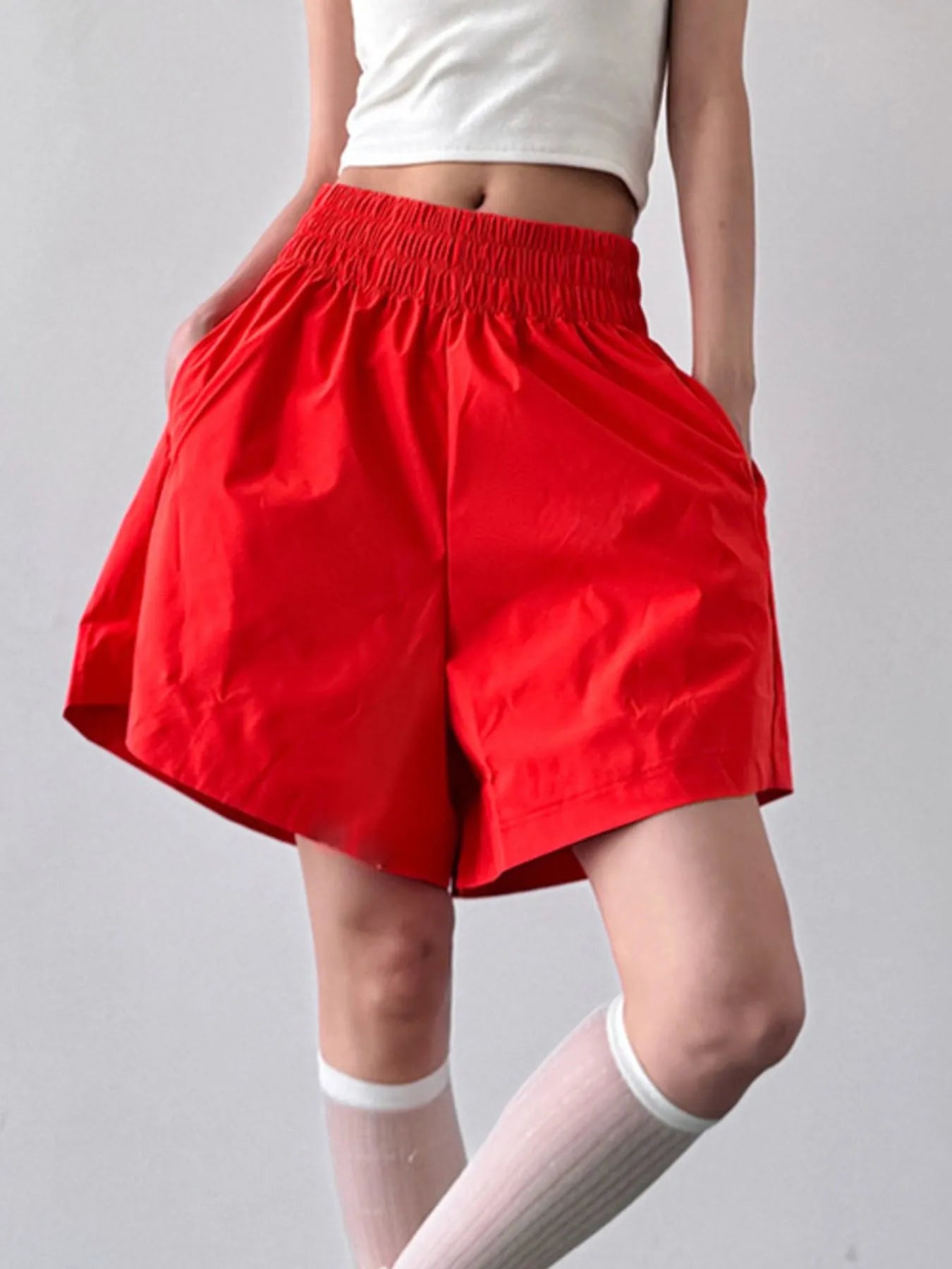 Smocked Wide-Leg Shorts Orange OutfitFlow