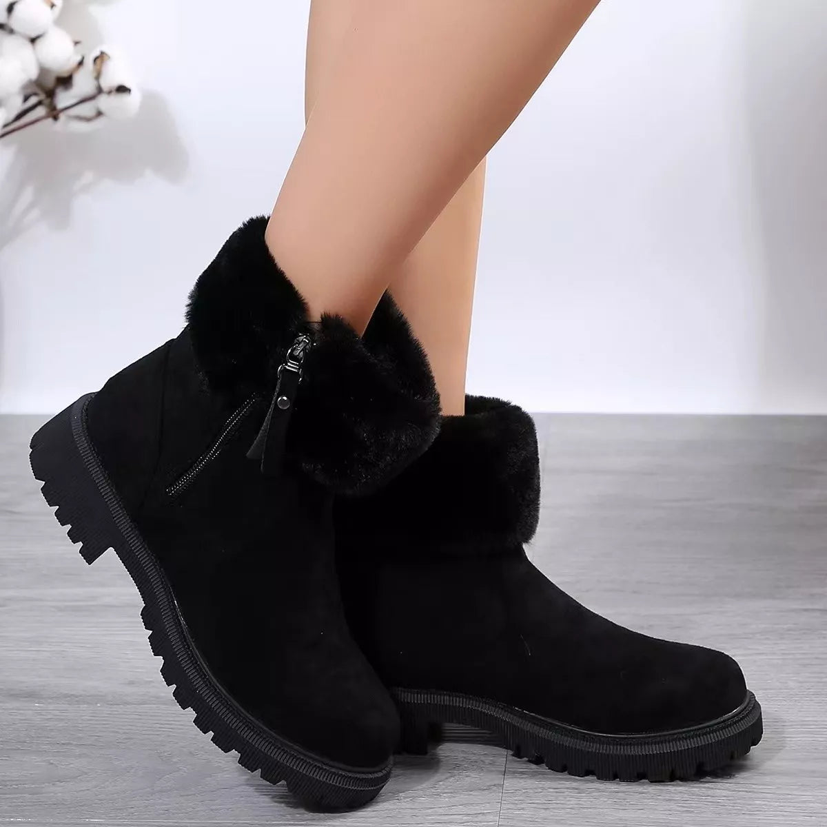 Side Zipper Fuzzy Boots Trendsi