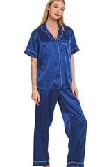 Zenana Satin Short Sleeve Top and Pants Pajama Set OutfitFlow