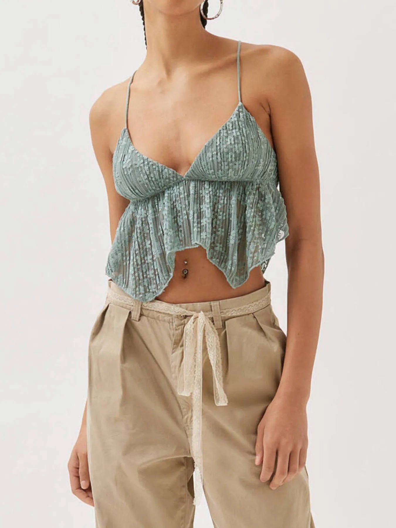 Lace Cropped Cami with Flowy Hem OutfitFlow