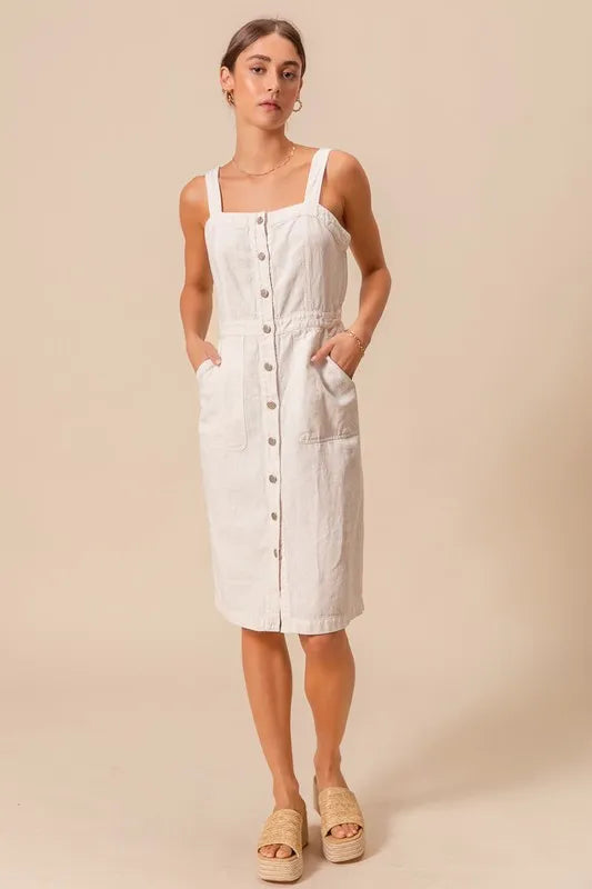 SO ME Button Down Pocket Front Pinafore Dress OutfitFlow
