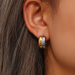 Stainless Steel Two-Tone Hoop Earrings Gold & Silver One Size OutfitFlow