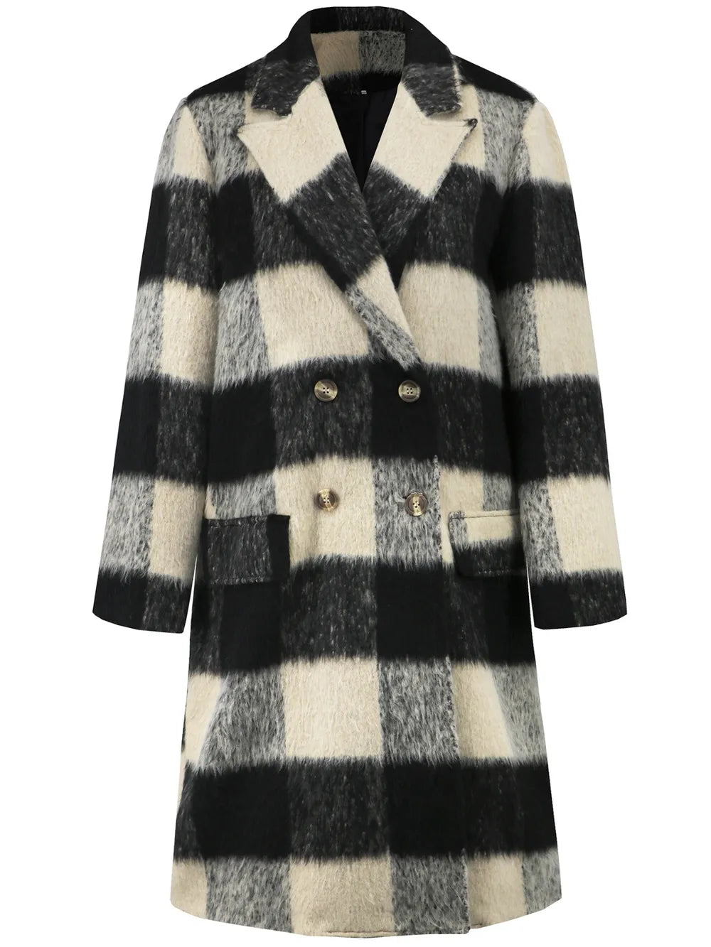 Plaid Double-Breasted Long Sleeve Coat Trendsi