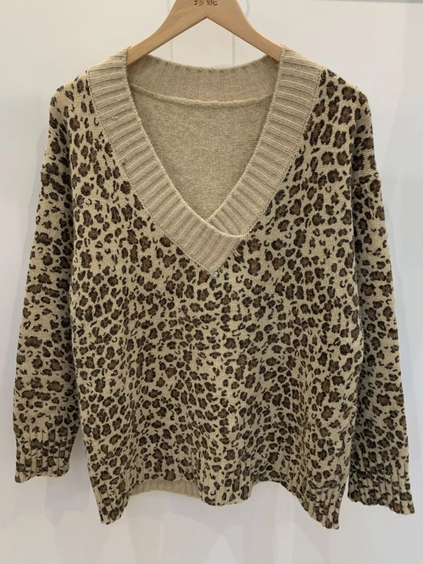 Leopard V-Neck Long Sleeve Sweater OutfitFlow