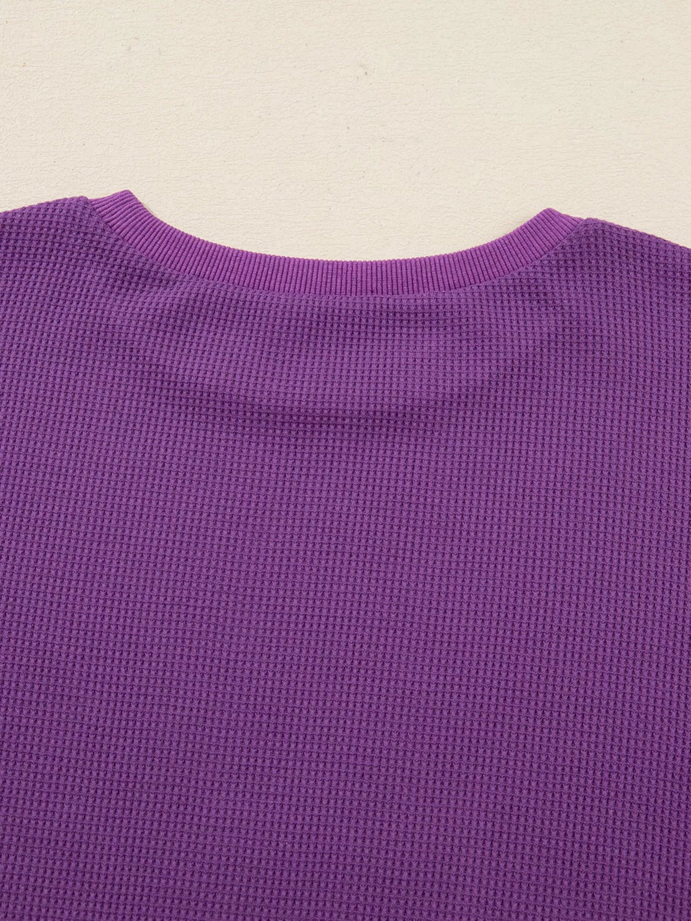 Solid Color Raw Seam Patchwork Ribbed Drop Shoulder Sweatshirt OutfitFlow