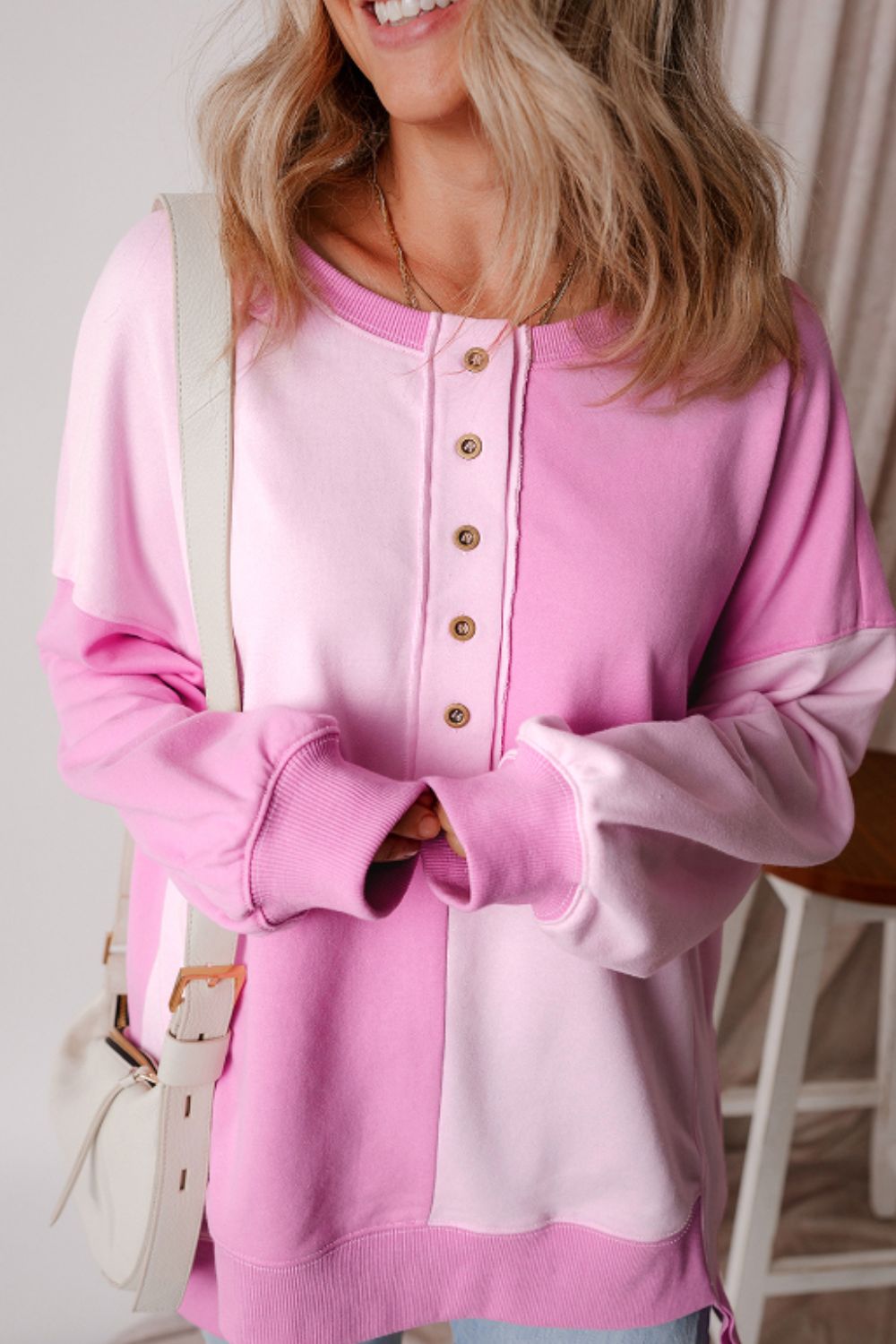 Outfit Flow - Color Block Half Button Long Sleeve Sweatshirt