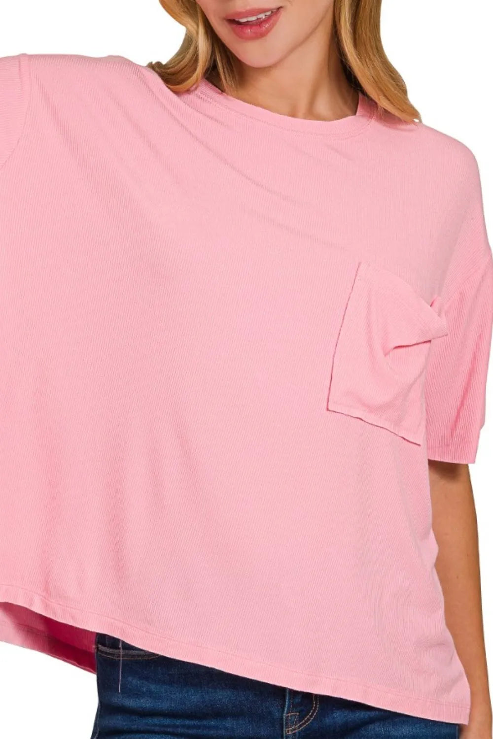 Zenana Oversized Ribbed Round Neck Short Sleeve Tee OutfitFlow
