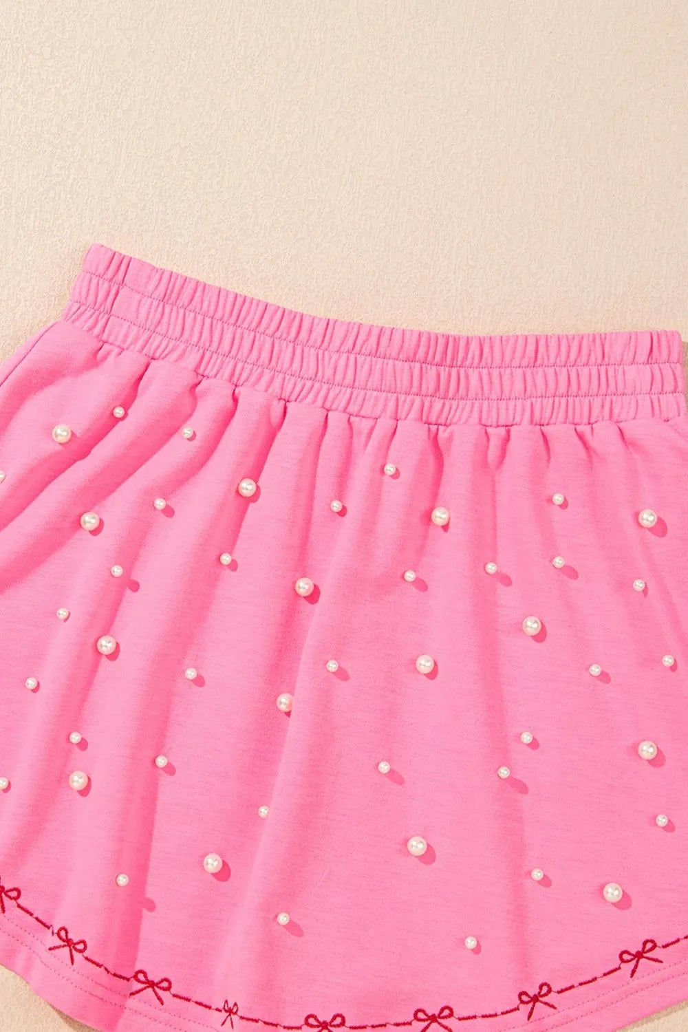 Contrast Bow Trim Pearl Puff Sleeve Blouse and Skort 2pcs Set OutfitFlow