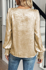 Round Neck Lantern Sleeve Blouse OutfitFlow