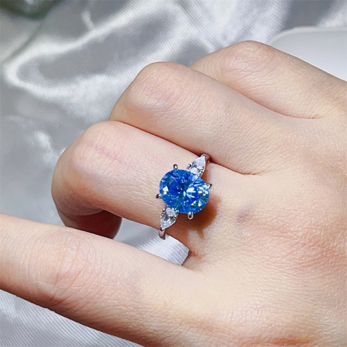 3 Carat Moissanite 925 Sterling Silver Ring Blue OutfitFlow
