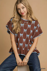 Umgee Bow Knit Ruffle Sleeve Sweater OutfitFlow