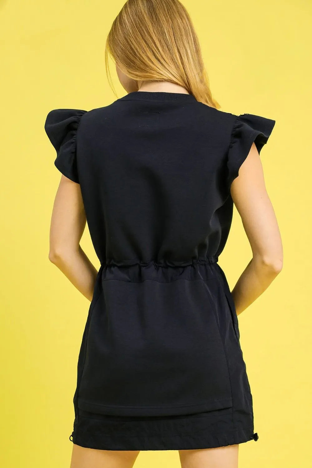 Umgee Luxe knit Ruffle Sleeve Drawstring Mini Dress OutfitFlow