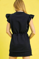 Umgee Luxe knit Ruffle Sleeve Drawstring Mini Dress OutfitFlow