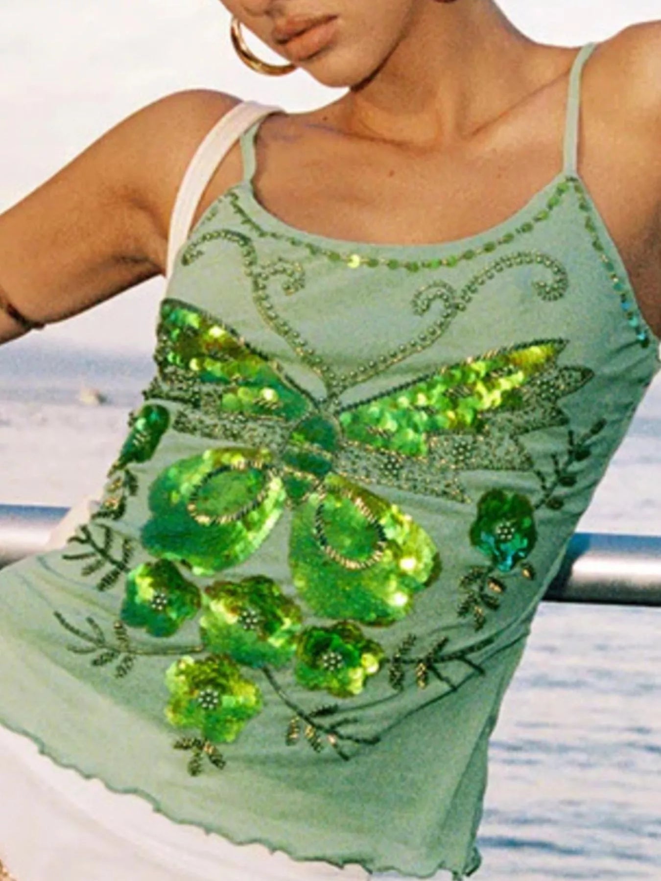 Sequin Butterfly Scoop Neck Cami OutfitFlow