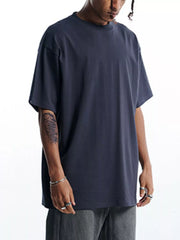 Men's Round Neck Oversized Cotton T-Shirt Dark Gray OutfitFlow