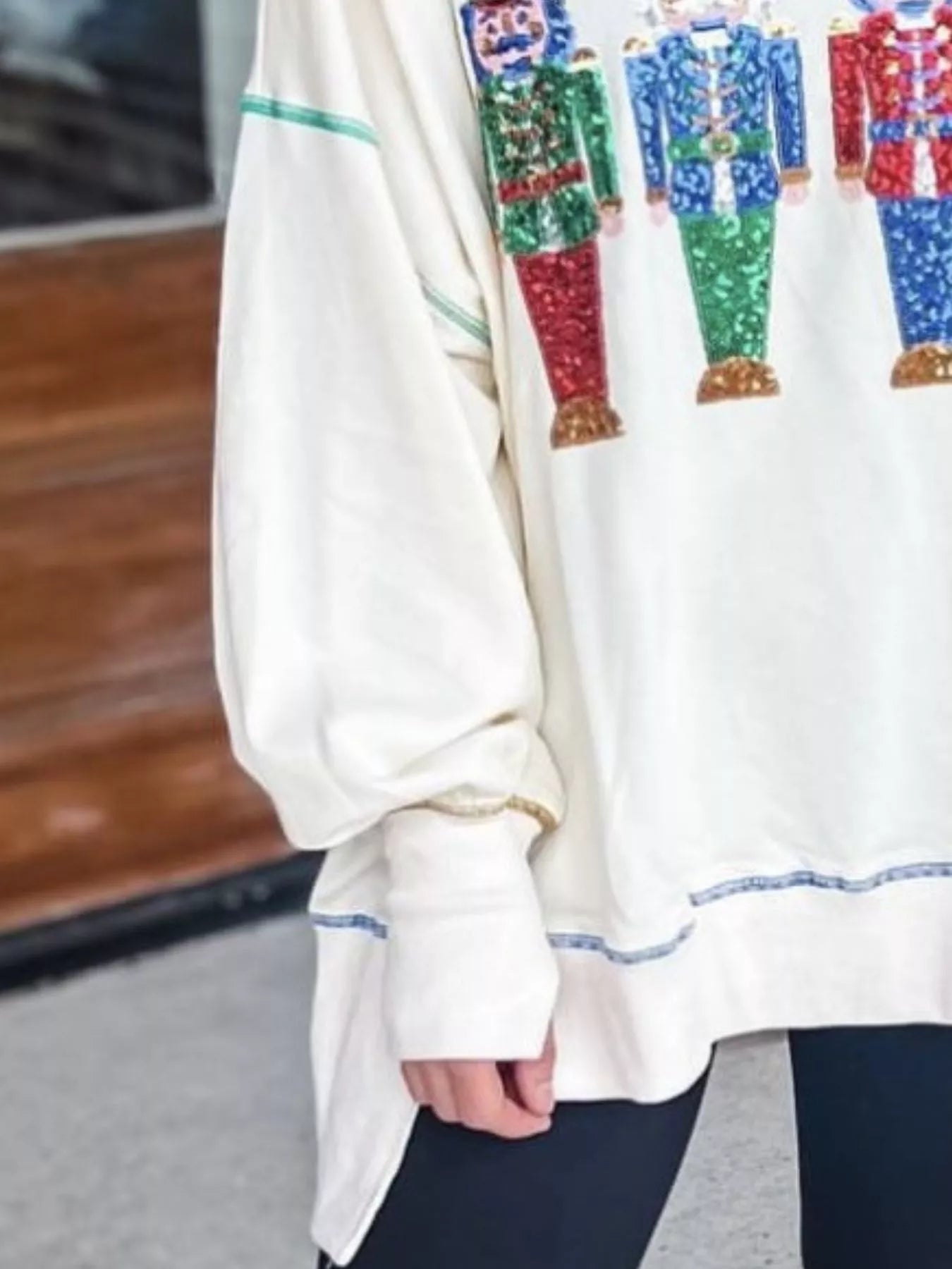 Christmas Nutcracker Sequin Round Neck Sweatshirt OutfitFlow
