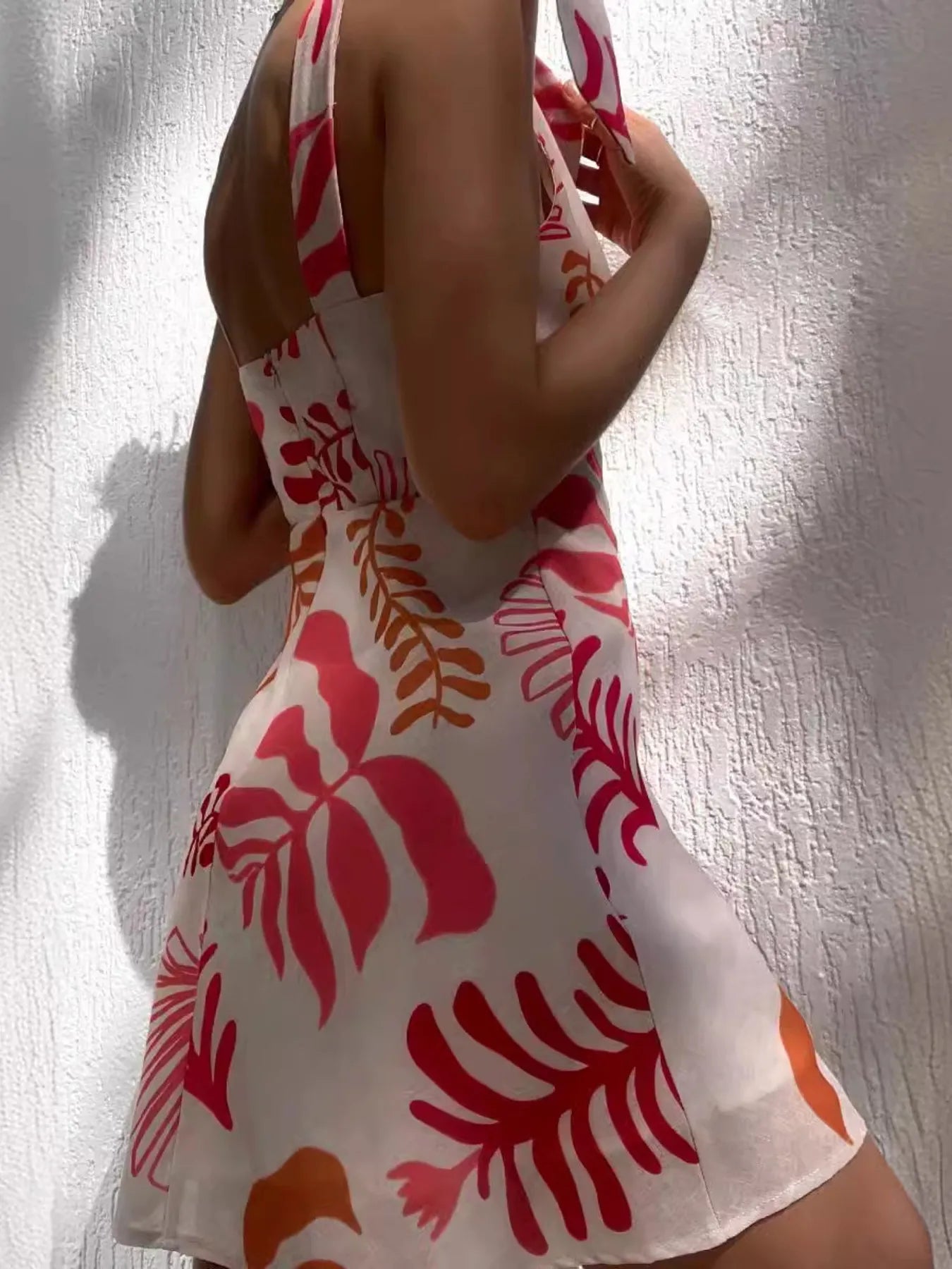 Printed Tie-Shoulder Mini Dress OutfitFlow