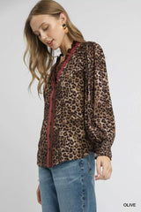Umgee Ruffle Trim Leopard Print Shirt Trendsi