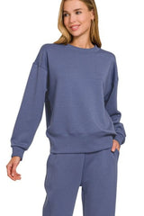 Zenana Scuba Crewneck Pullover & Joggers 2 Pieces Set OutfitFlow