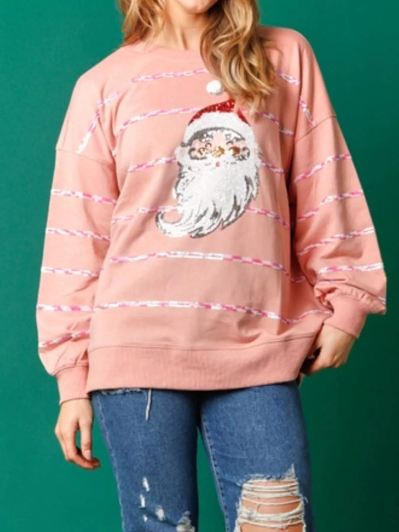 Christmas Santa Striped Long Sleeve Sweatshirt OutfitFlow