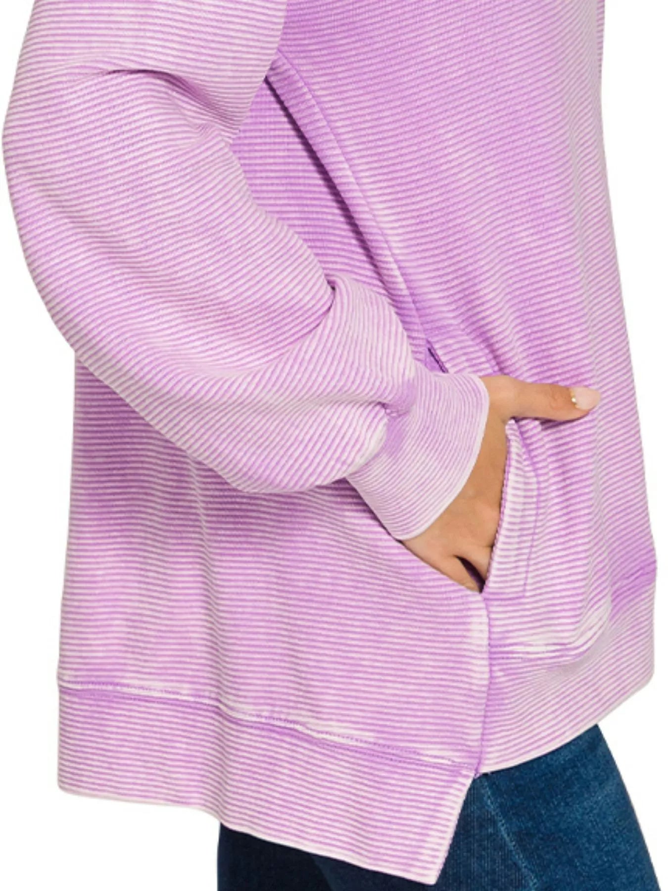 Zenana Acid Washed Double Ribbed Hi-low Sweatshirt Trendsi
