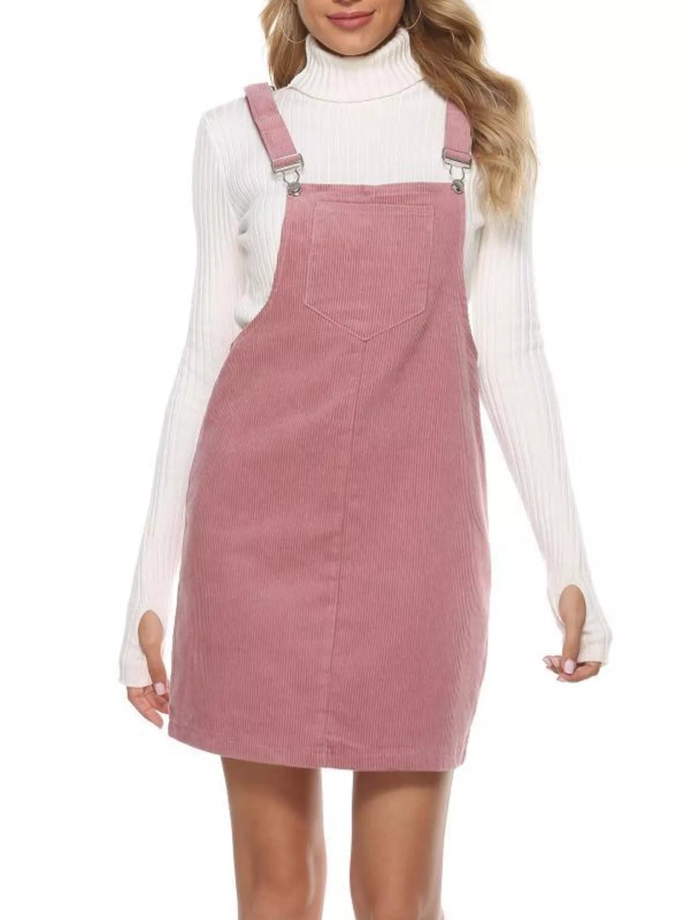 Corduroy Wide Strap Overall Dress Dusty Pink OutfitFlow