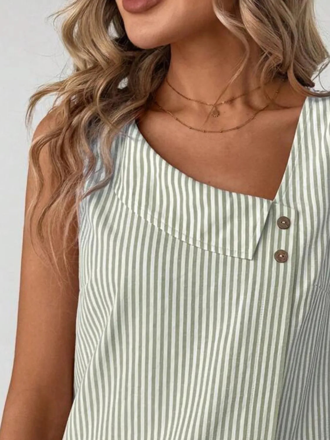 Decorative Button Asymmetrical Striped Tank OutfitFlow