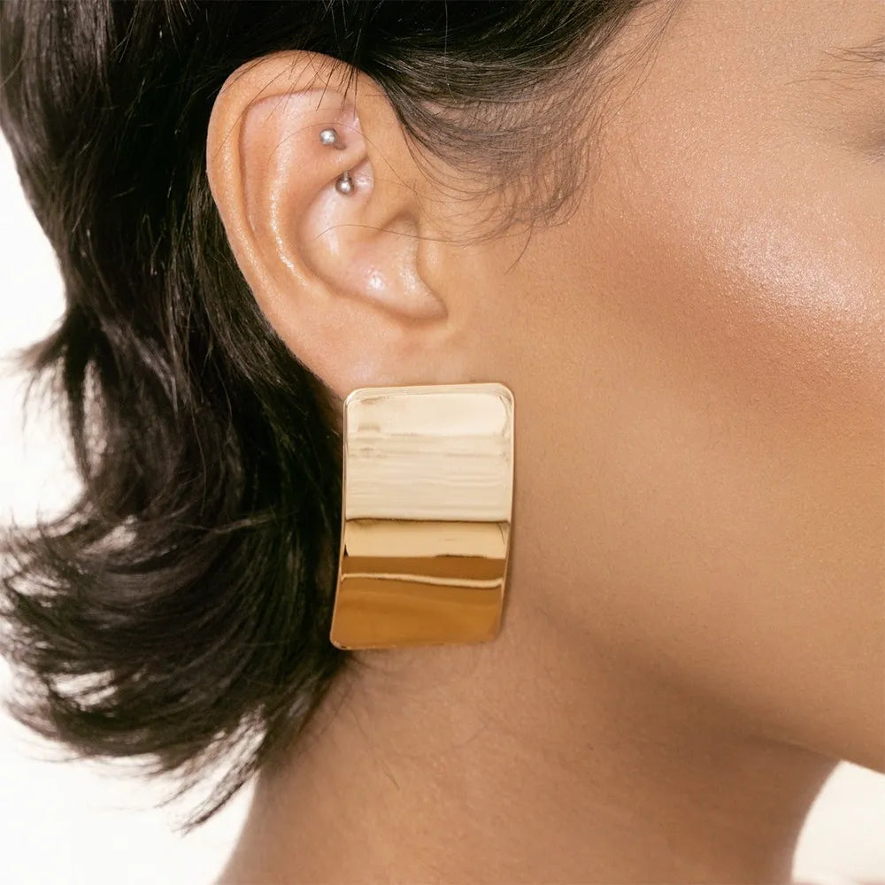 Stainless Steel Rectangle Earring Gold One Size OutfitFlow