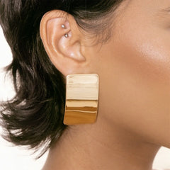 Stainless Steel Rectangle Earring Gold One Size OutfitFlow